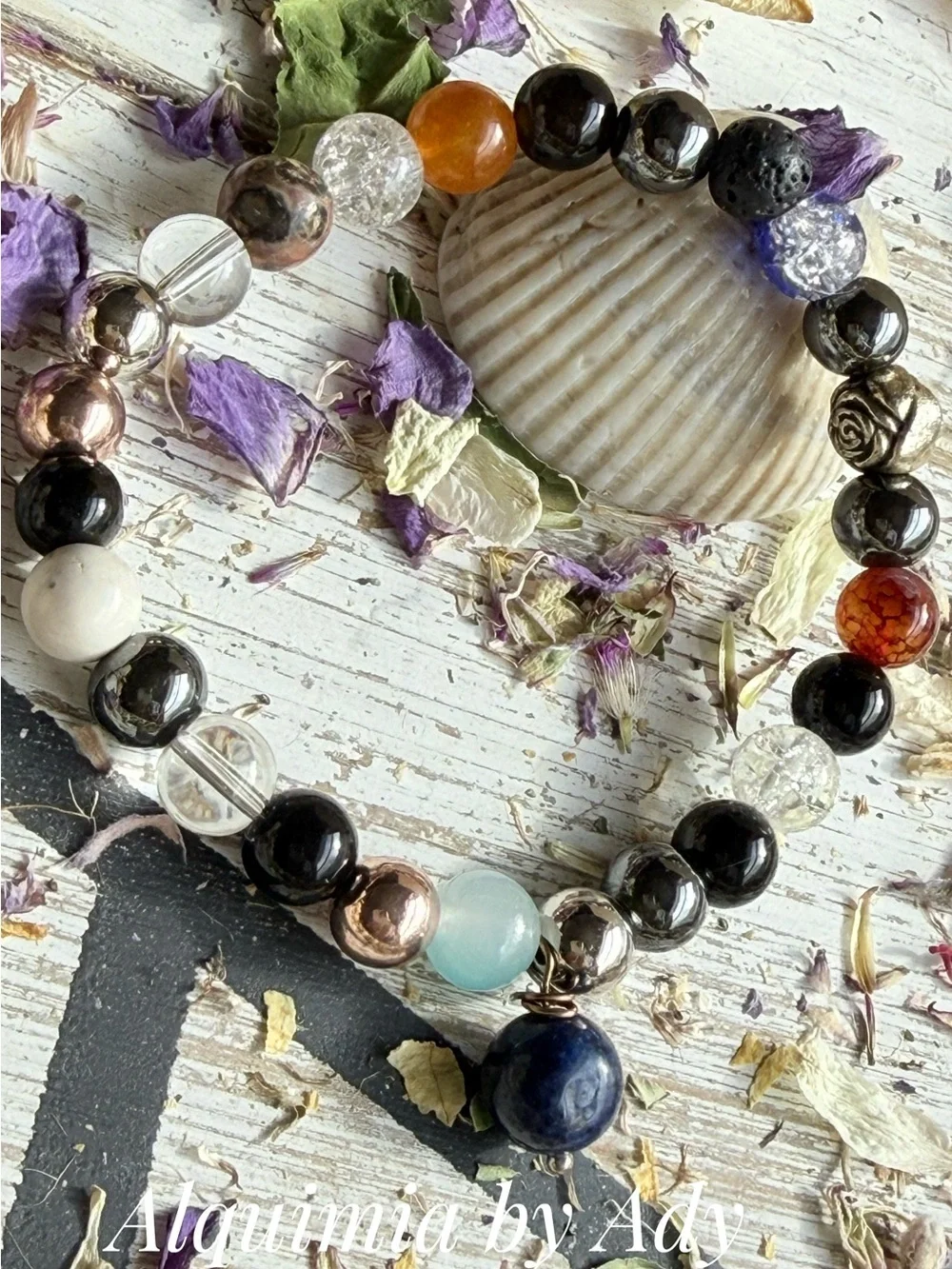 Artisan Multicolor Beaded Women's Bracelet - Black, Blue & Gold Accents